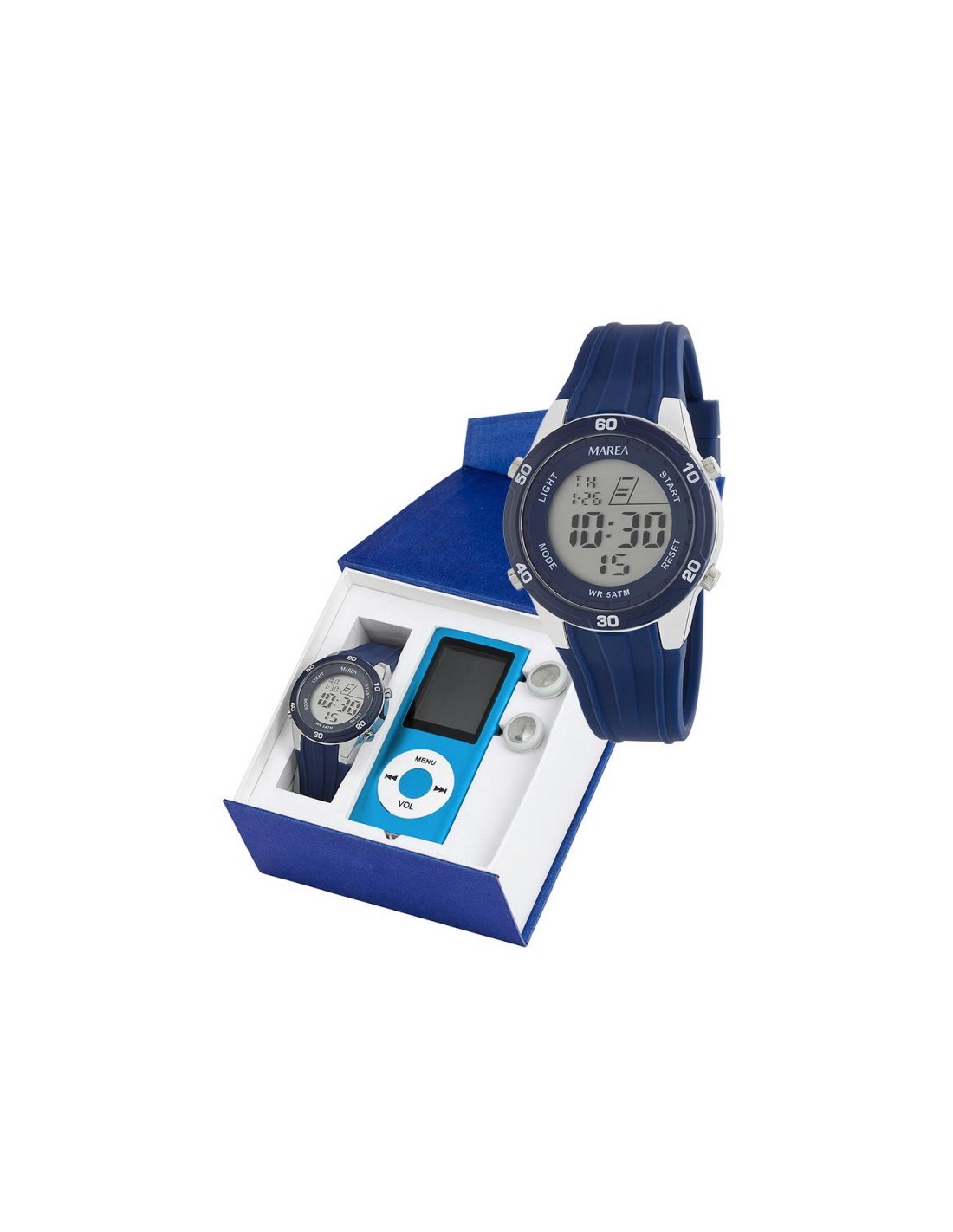 Reloj de niño Marea, reloj digital con caja redonda colores azules.